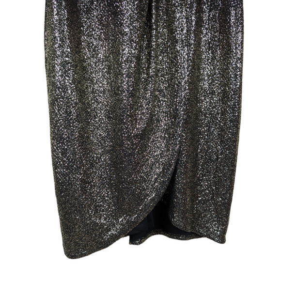 Julia Jordan Dress XL Black Silver Ombre Surplice Neck Pleated Sparkle Cocktail - Picture 5 of 11